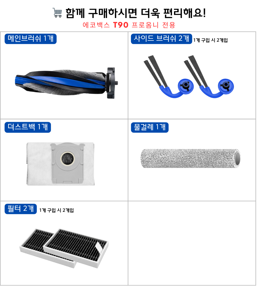 [호환] 에코백스 T90 옴니 소모품 물걸레 더스트백 필터 브러쉬 6개월 세트 구성품 - 상세 이미지 2