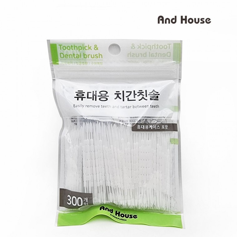 휴대용 치간칫솔 300p+휴대용케이스 대용량 일회용 미세모 치석제거 치간세정 - 상품 이미지