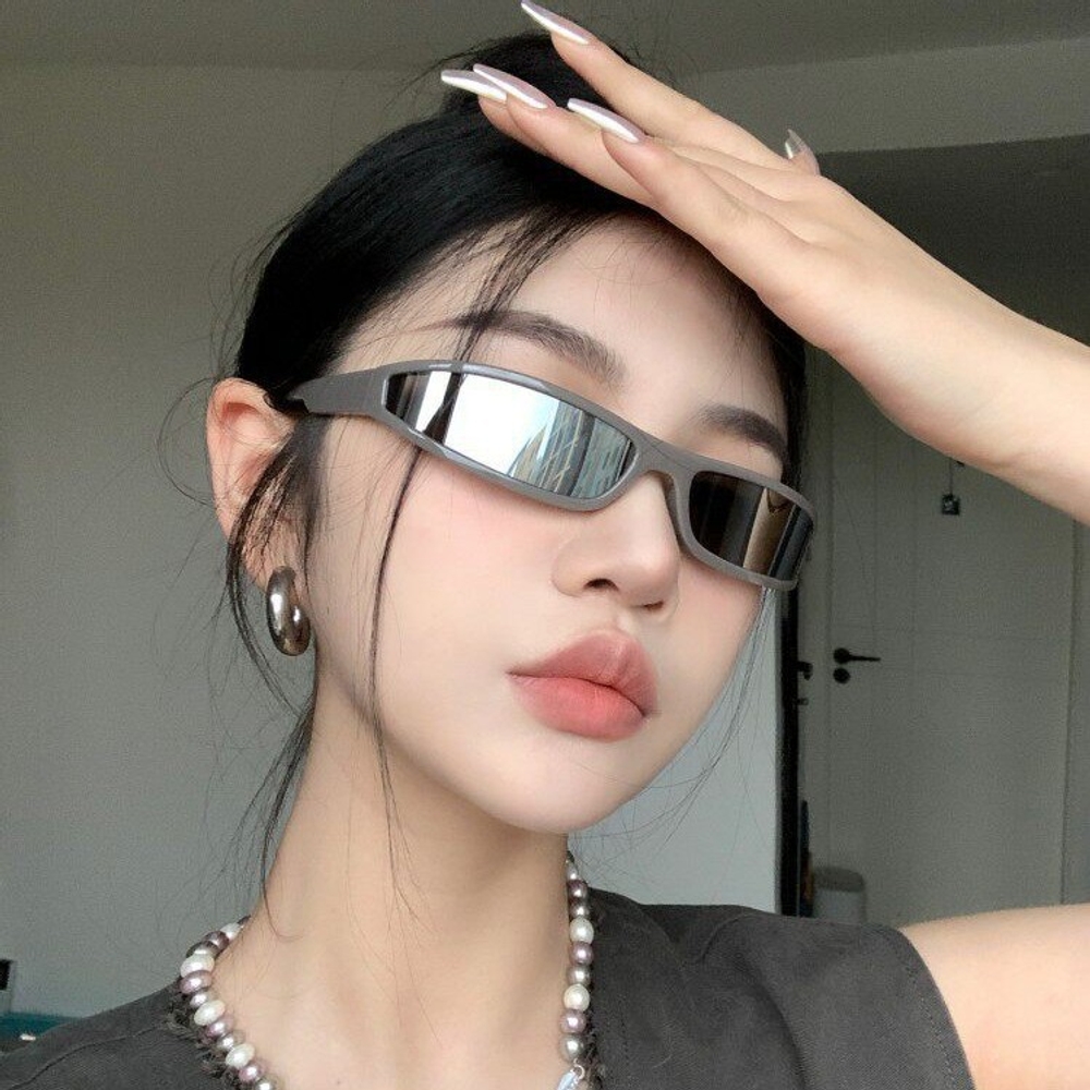 슬림 고글형 선글라스 경량 스퀘어 런닝 사이클링 워터밤 자전거 패션 Y2K 트렌디  블랙 - 상세 이미지 2