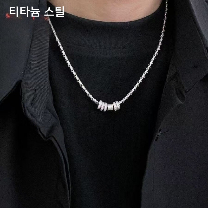 남녀공용 티타늄 스틸 목걸이 심플 초커 디자인 멜론씨 체인 55cm - 상품 이미지