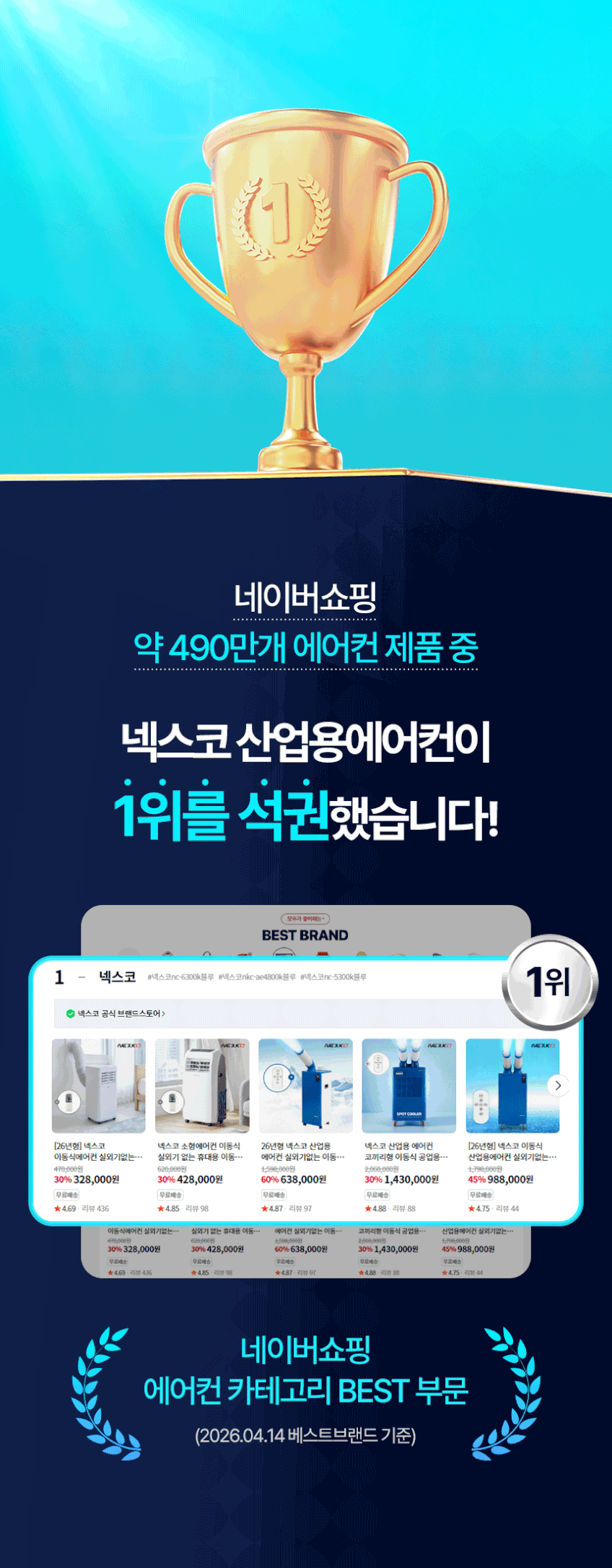 넥스코 산업용 에어컨 코끼리형 이동식 공업용 업소용 공장 창고 휴게소 3구 NC-6300K 판매처 상세 정보 이미지 1