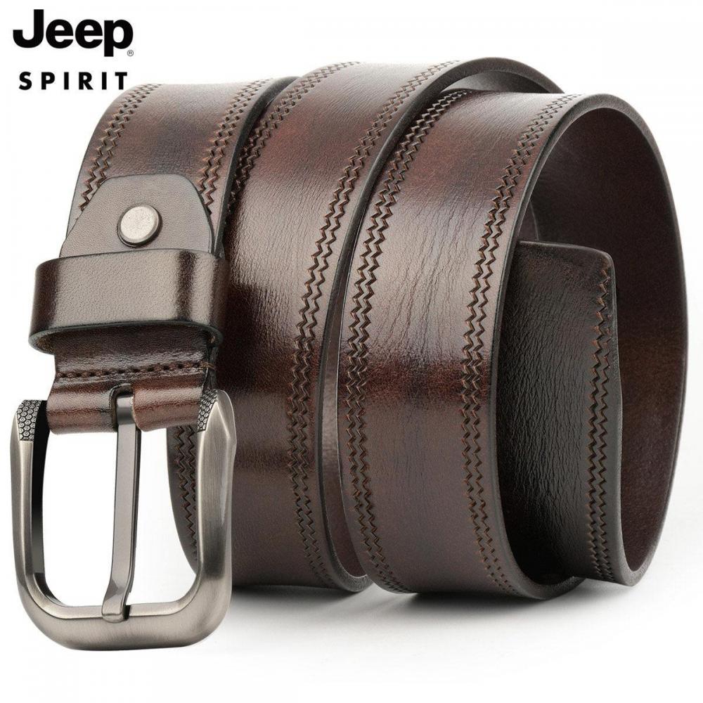 Jeep 소가죽 벨트 남성 자수 스티치 핀버클 허리띠 - 상세 이미지 2