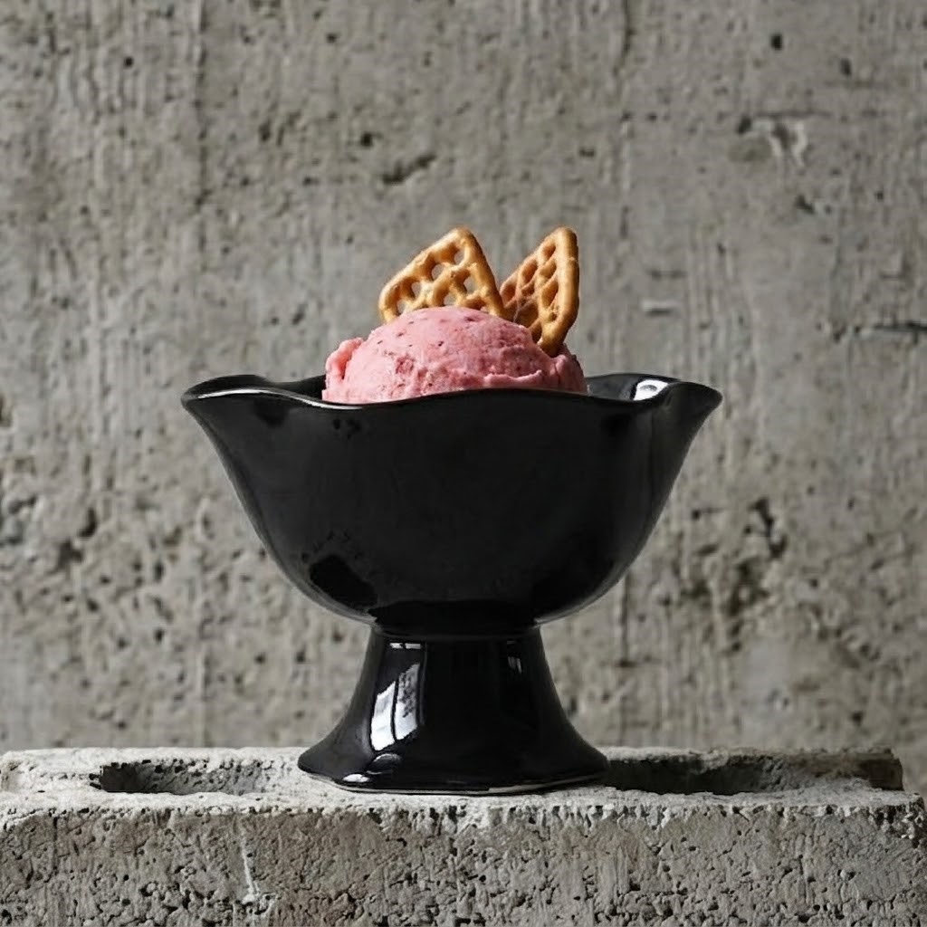 달콤 도자기 아이스크림 디저트 그릭 요거트 볼 그릇 11.6cm, 블랙 - 상품 이미지