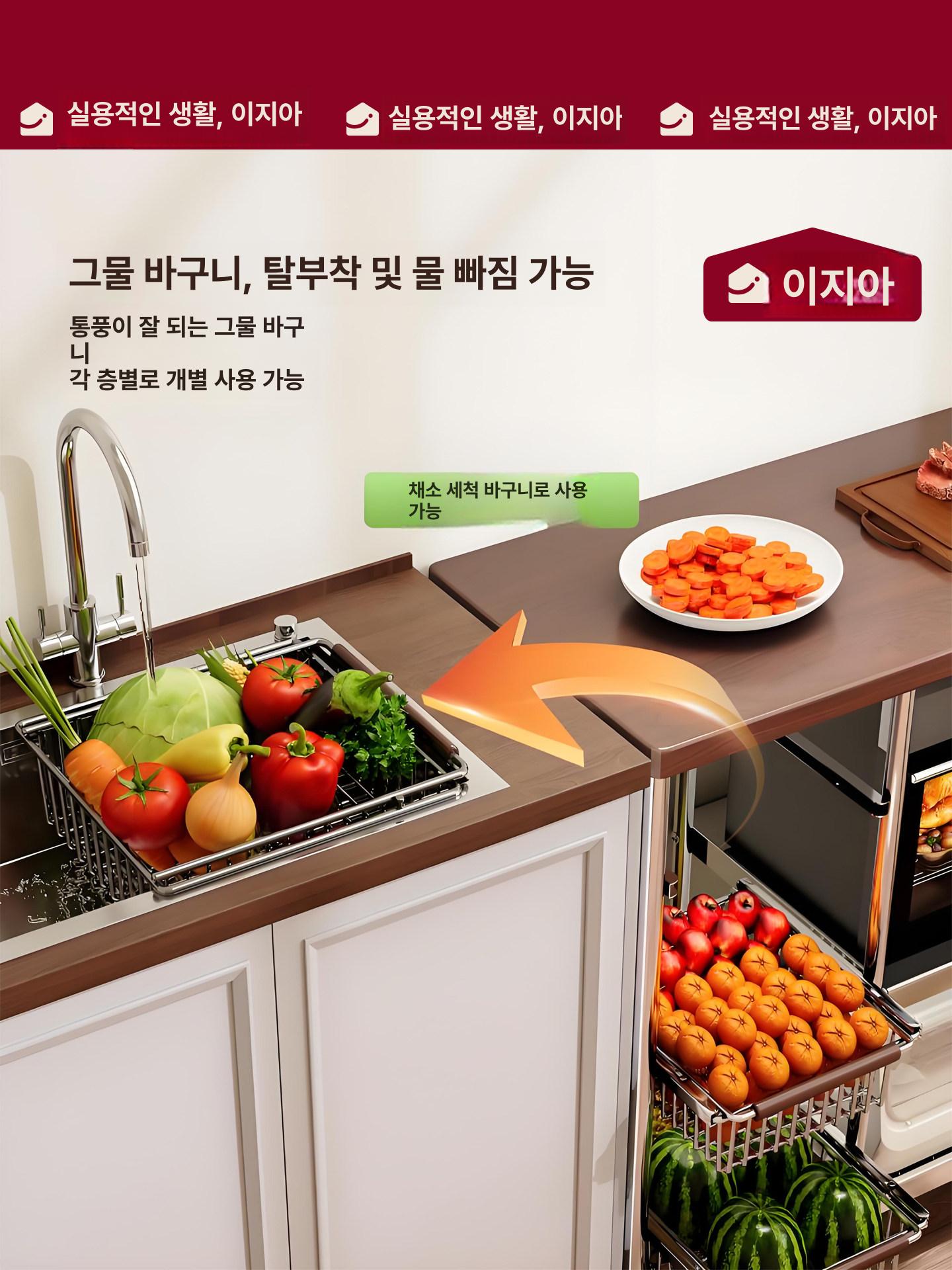 스텐 야채선반 진열함 물빠짐 수납함 보관함 세척 바구니 보조 수납용 욕실용 다이 - 상세 이미지 3