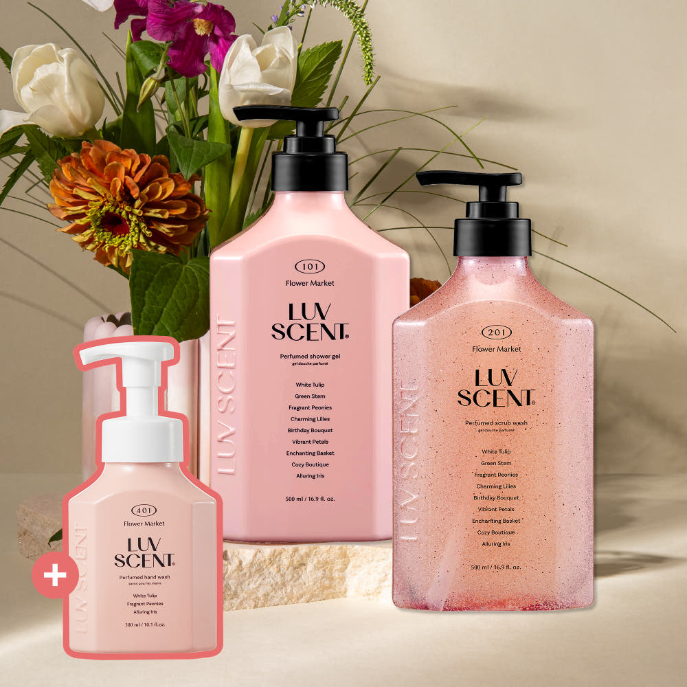 럽센트 퍼퓸 스크럽 워시?500ml 2개 플라워마켓 화이트 튤립향 +핸드워시?300ml