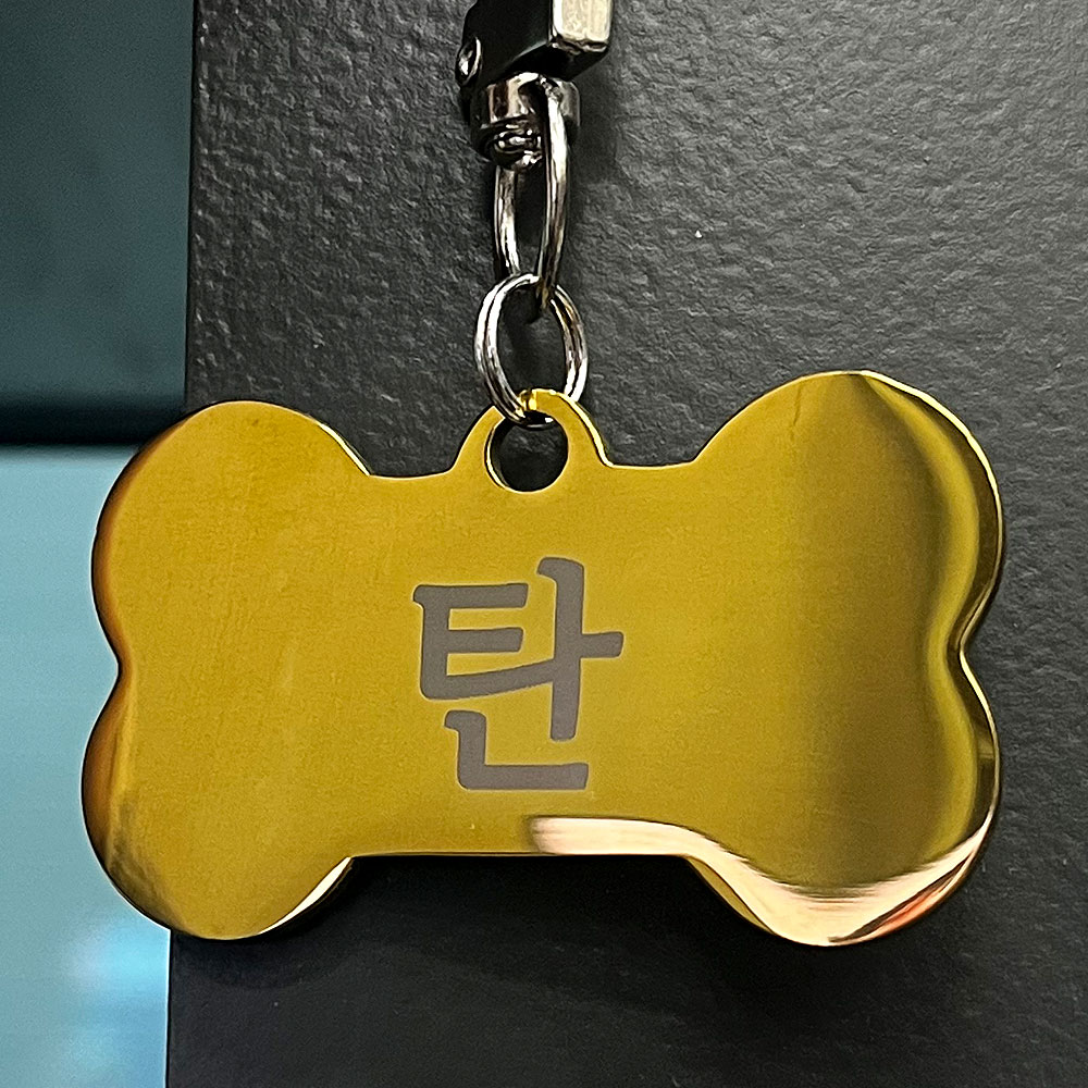 대형견 레이저 각인 인식표 5cm 뼈다귀 골드 강아지 네임택 이름표 - 상품 이미지