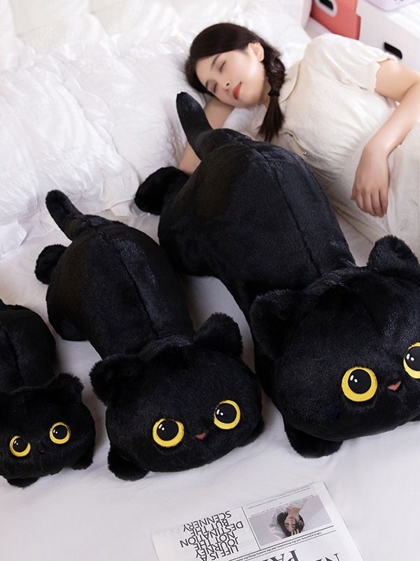 검은고양이 인형 귀여운 고양이 베개 애착 선물용 쿠션 그레이 45cm - 상세 이미지 5
