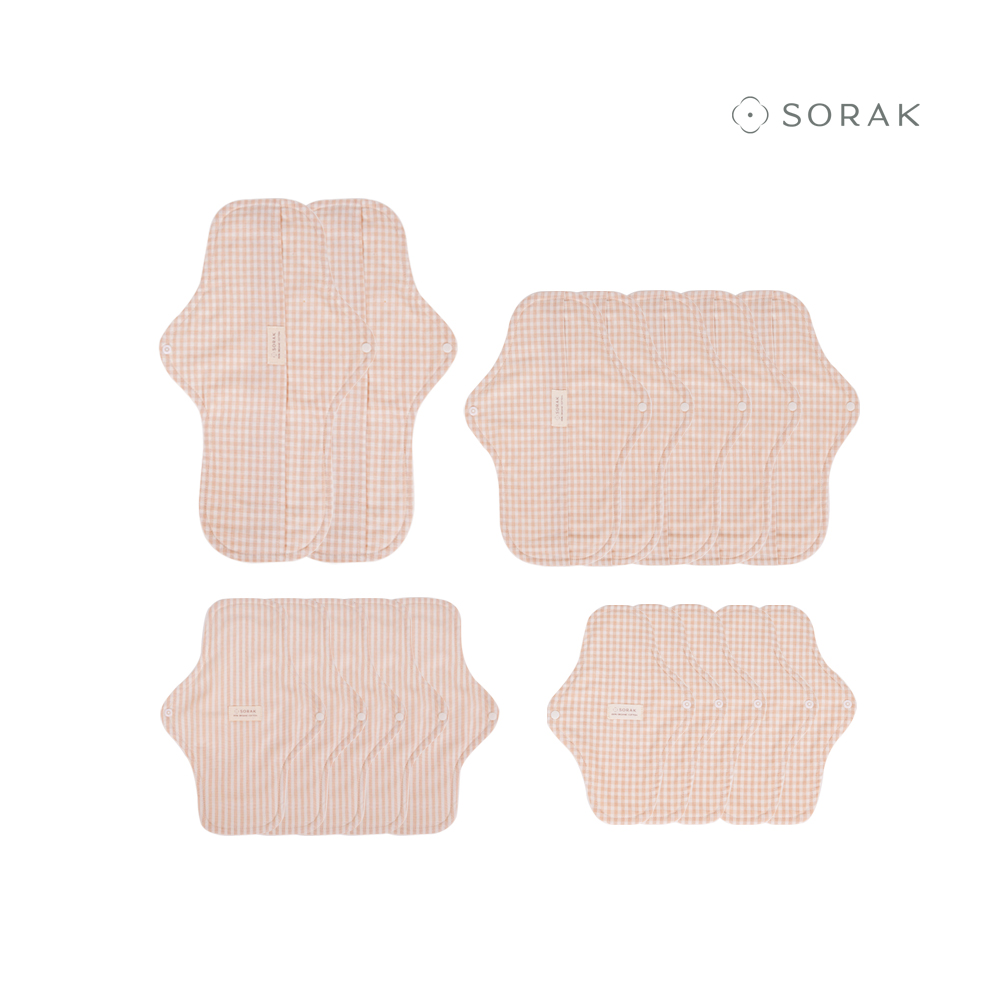 소락 SORAK 소락패드 오가닉 코튼 유기농 순면 주니어 먼슬리 패키지 친환경 면생리대 17장 라이너 소형 중형 대형 (무늬랜덤) - 상품 이미지
