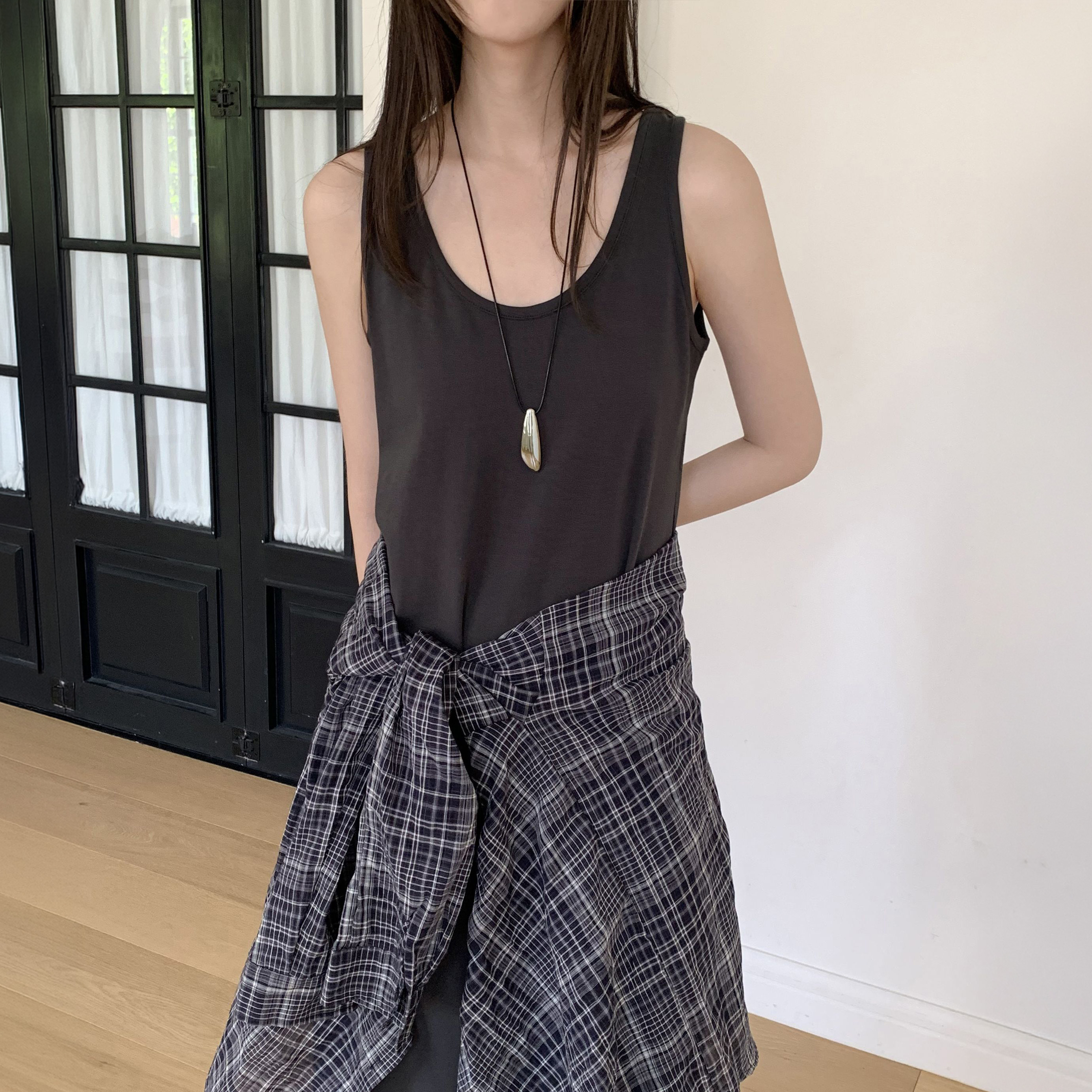 여성 A라인 나시 롱원피스 여름 데일리 하객룩 빅사이즈 루즈핏 슬리브리스 레이어드 뷔스티에 이미지 6