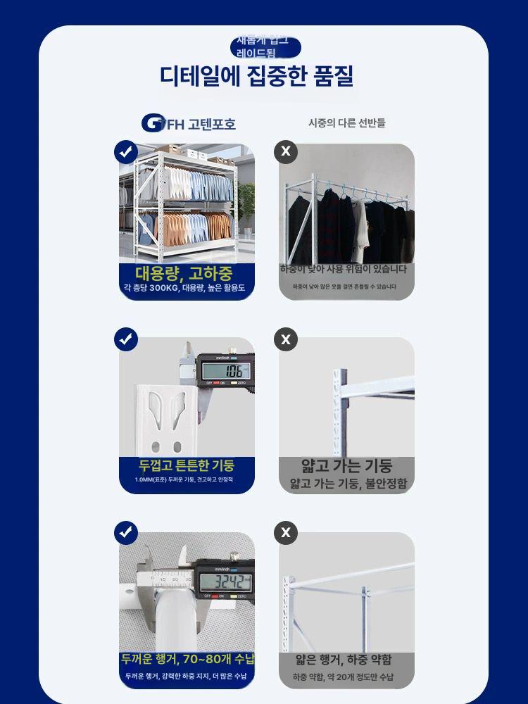 앵글 행거랙 세탁소 보관 고정식 물류창고 원형 매장용 옷가게 옷걸이 의류 바지 의상 - 상세 이미지 5