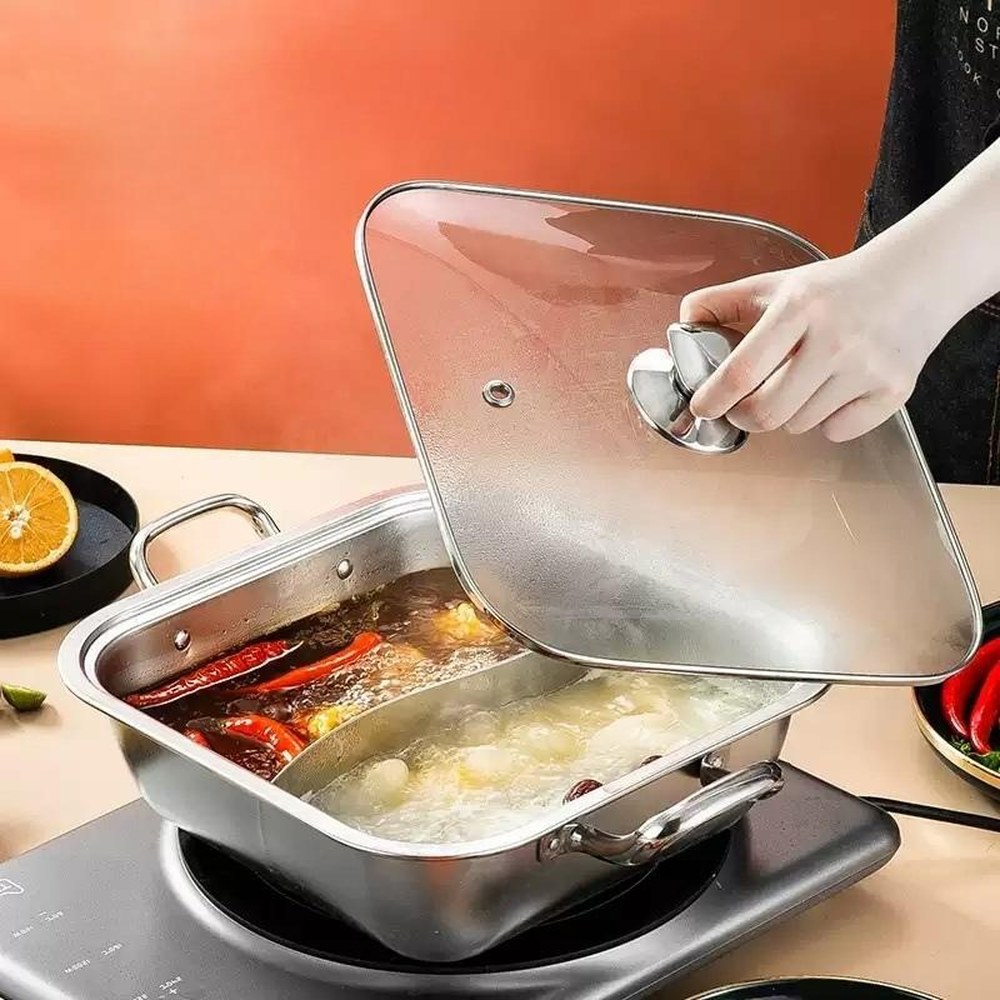 반반냄비 28cm 육수통 전골 전골냄비 뚜껑 훠궈 반반 분할 밀푀유나베 식당용 오뎅탕 샤브 32cm 사각 청국냄비 냄비 1인용 32cm 사각 전골냄비 청국냄비 뚜껑 - 상세 이미지 2