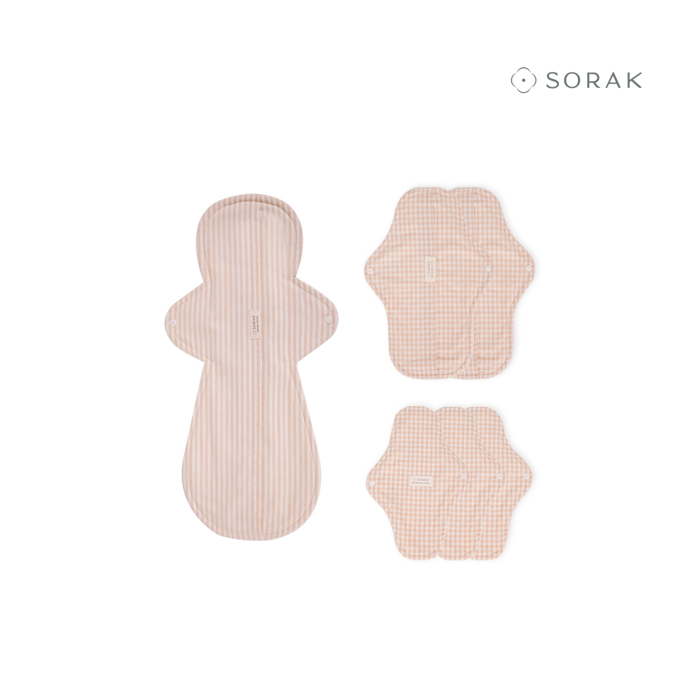 소락 SORAK 소락패드 오가닉 코튼 유기농 순면 스타터 패키지 친환경 면생리대 6장 라이너 중형 오버나이트 (무늬랜덤) - 상품 이미지