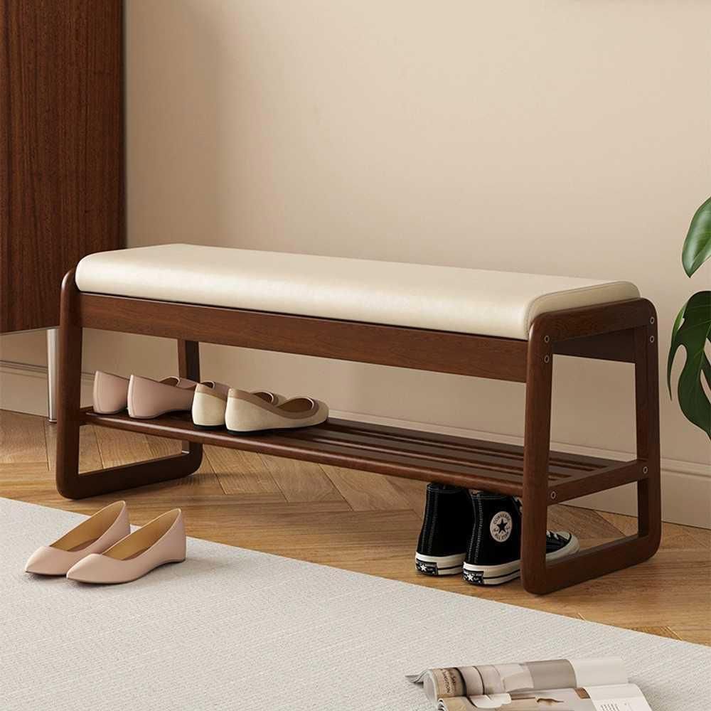 현관 신발 벤치 깨끗한 스툴형 월넛 원목 사무실 조립식 수납 식당 선반 틈새 55cm 히코리 업그레이드 보강 - 상세 이미지 2