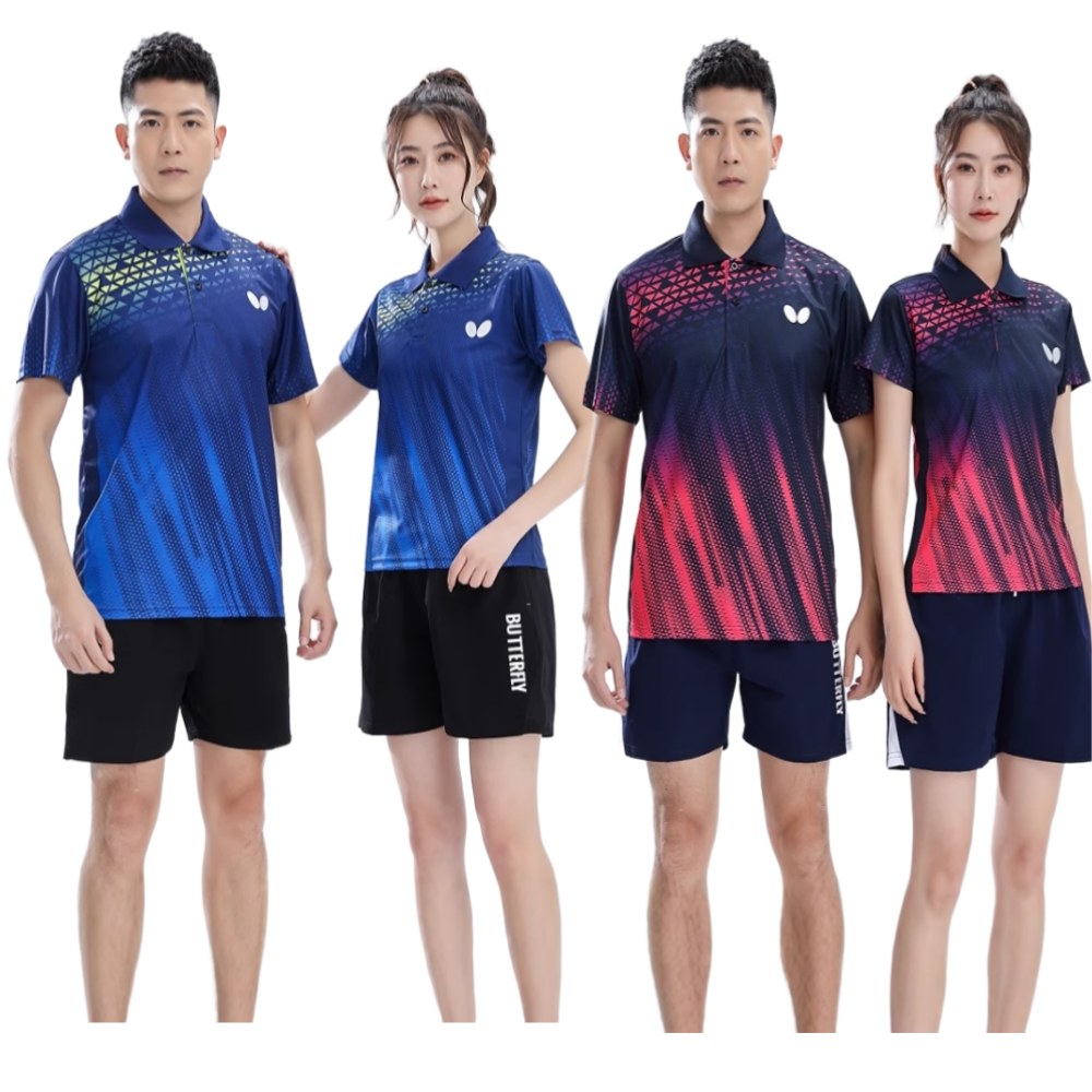 탁구 상의 배드민턴 유니폼 남여공용 반팔 티셔츠 세트 로즈 탁구복 남성 남성 로즈 S - 상품 이미지