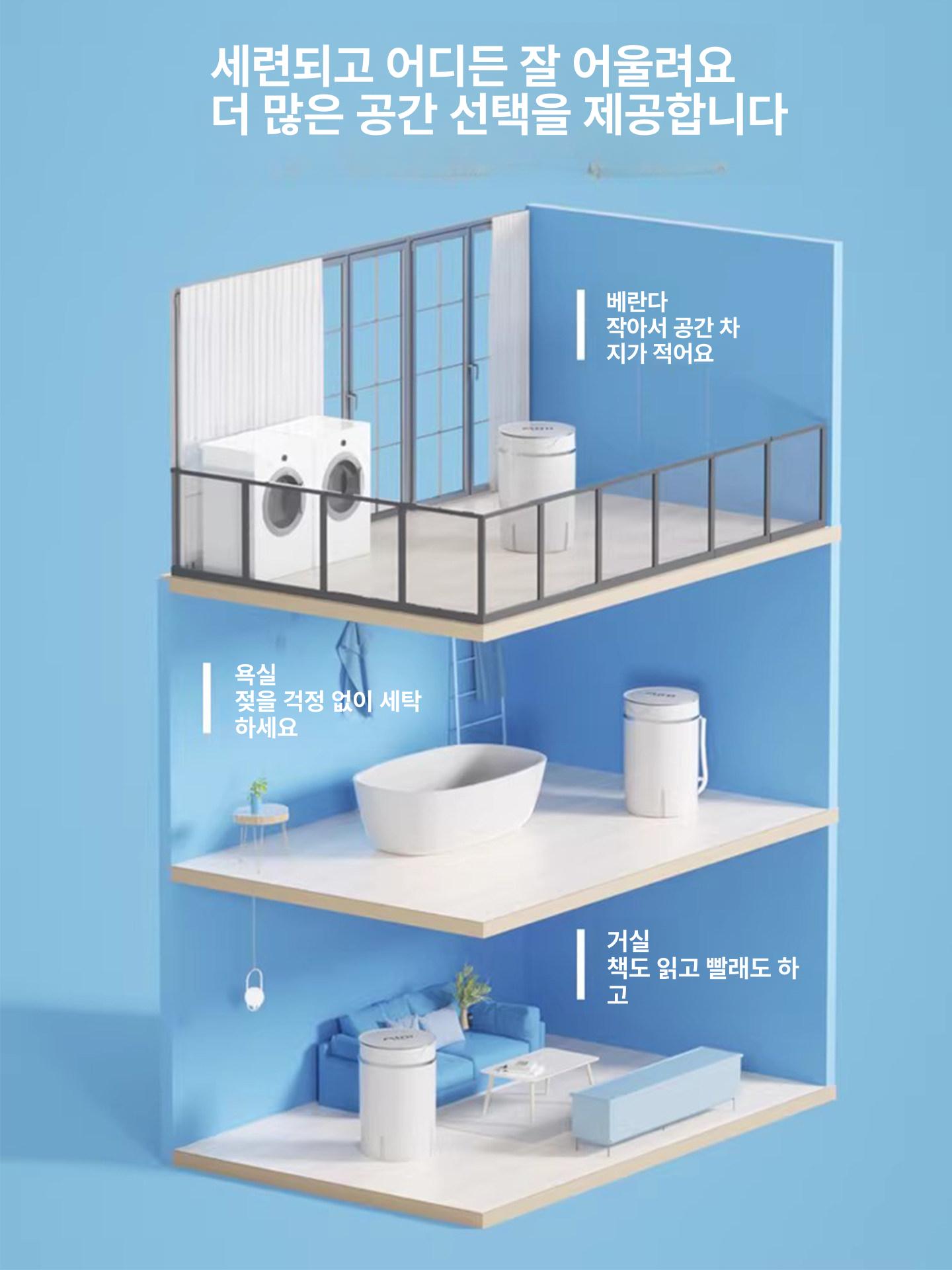 손빨래 무선세탁기 캠핑 걸레 행주 원룸 세척 전용 미니탈수기 배수관 자취방 - 상세 이미지 5
