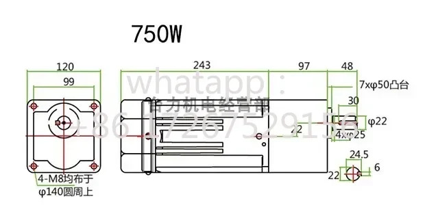 750W 220V AC 모터 기어 모터기어박스 7GU3K-180K거버너 포함