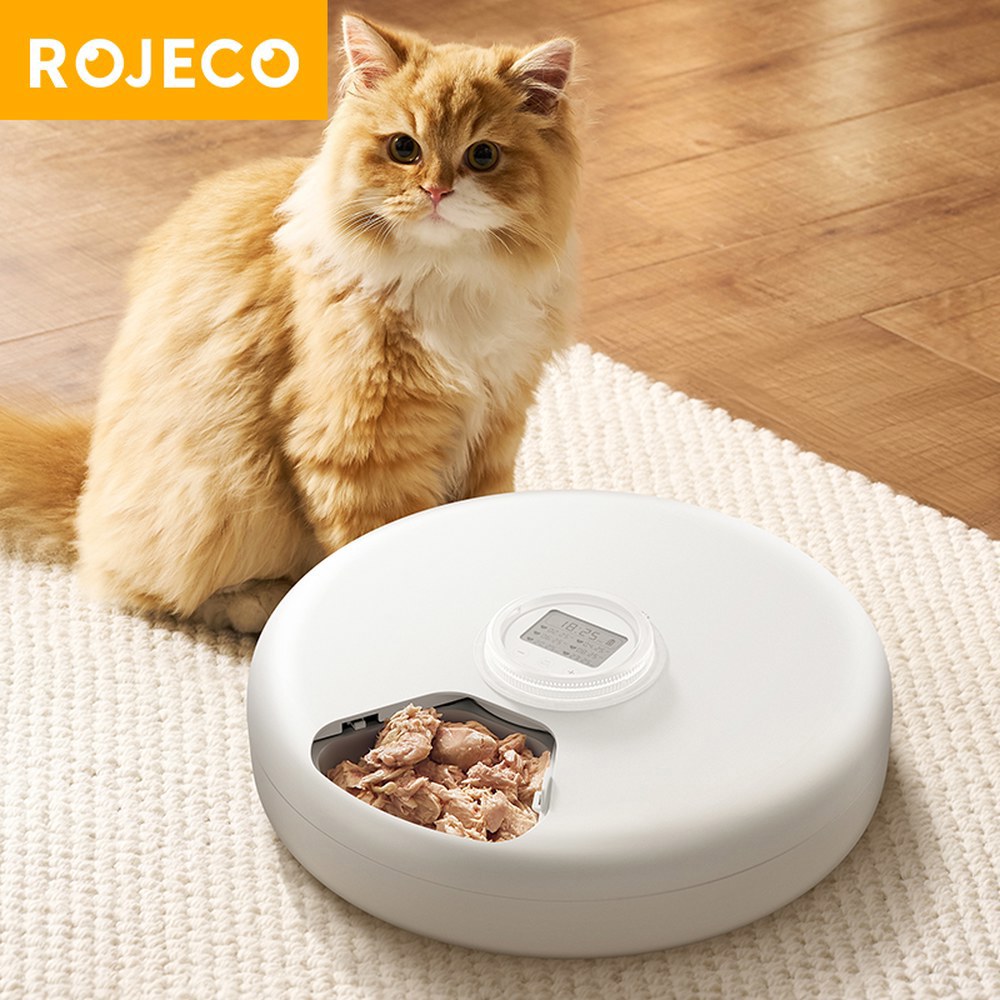 공급을위한 살색 피더 건식 ROJECO 디스펜서 스마트 습식 개 Kibble 6 식사 무선 살색 - 상품 이미지