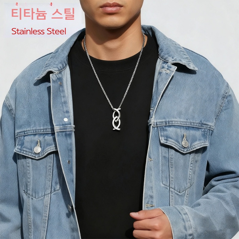 남녀공용 티타늄 스틸 목걸이 심플 초커 디자인 멜론씨 체인 55cm - 상세 이미지 3