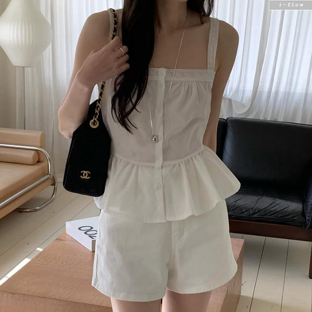 프랑 레이스 나시 허리끈 플레어 블라우스 2col 봄 여름 자수 민소매 스퀘어넥 제이플로우 이미지 6
