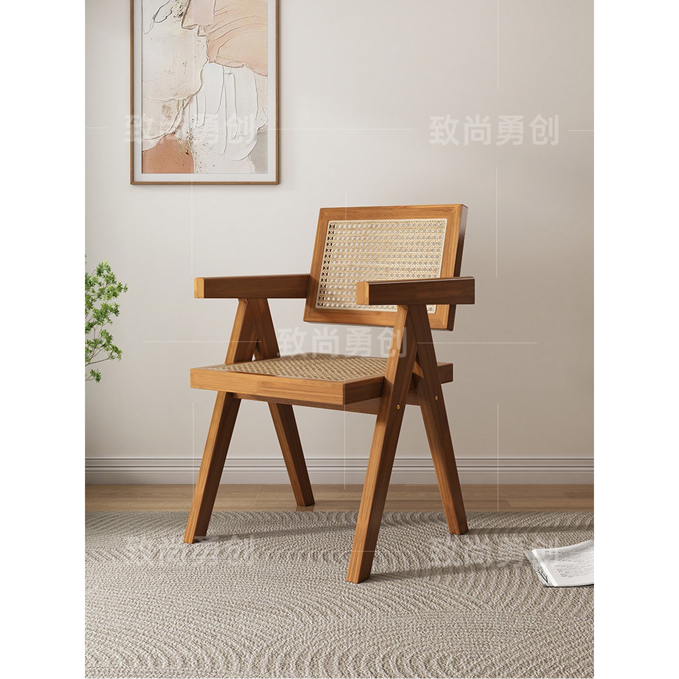 호두 1 원목 두꺼운 원목발 의자 디자인 래커 호텔 라탄의자 40x60cm 등받이 가정용 1 래커 - 상세 이미지 2