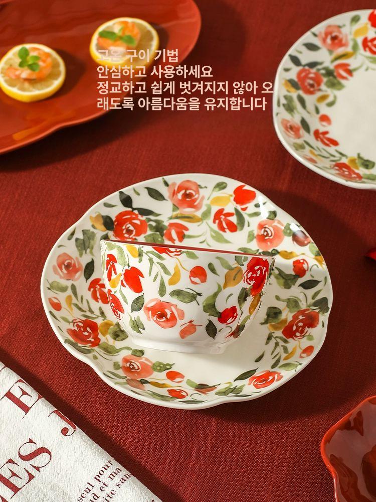 엔틱 접시세트 장미 유럽풍 빈티지 앞접시 디너 로얄 원형 샐러드접시 앤틱 플레이팅 - 상세 이미지 4