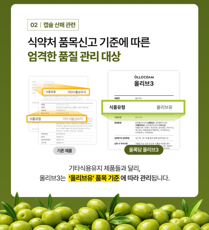 올록담 올리브3 EVOO 올리브오일 캡슐 올리브유 8개월분 판매처 상세 정보 이미지 4