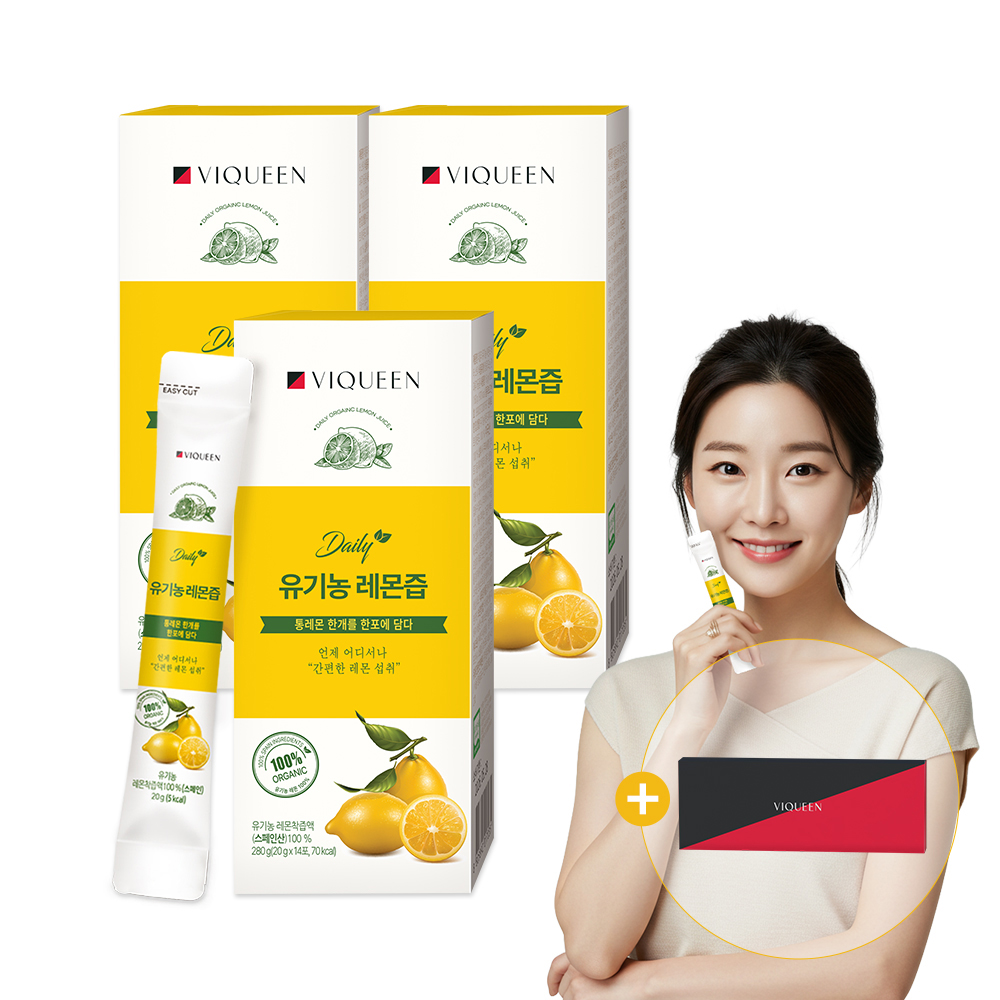 바이퀸 데일리 유기농 레몬즙 100% NFC 착즙 스틱 1박스 x 14포 280ml, 3개 - 상품 이미지