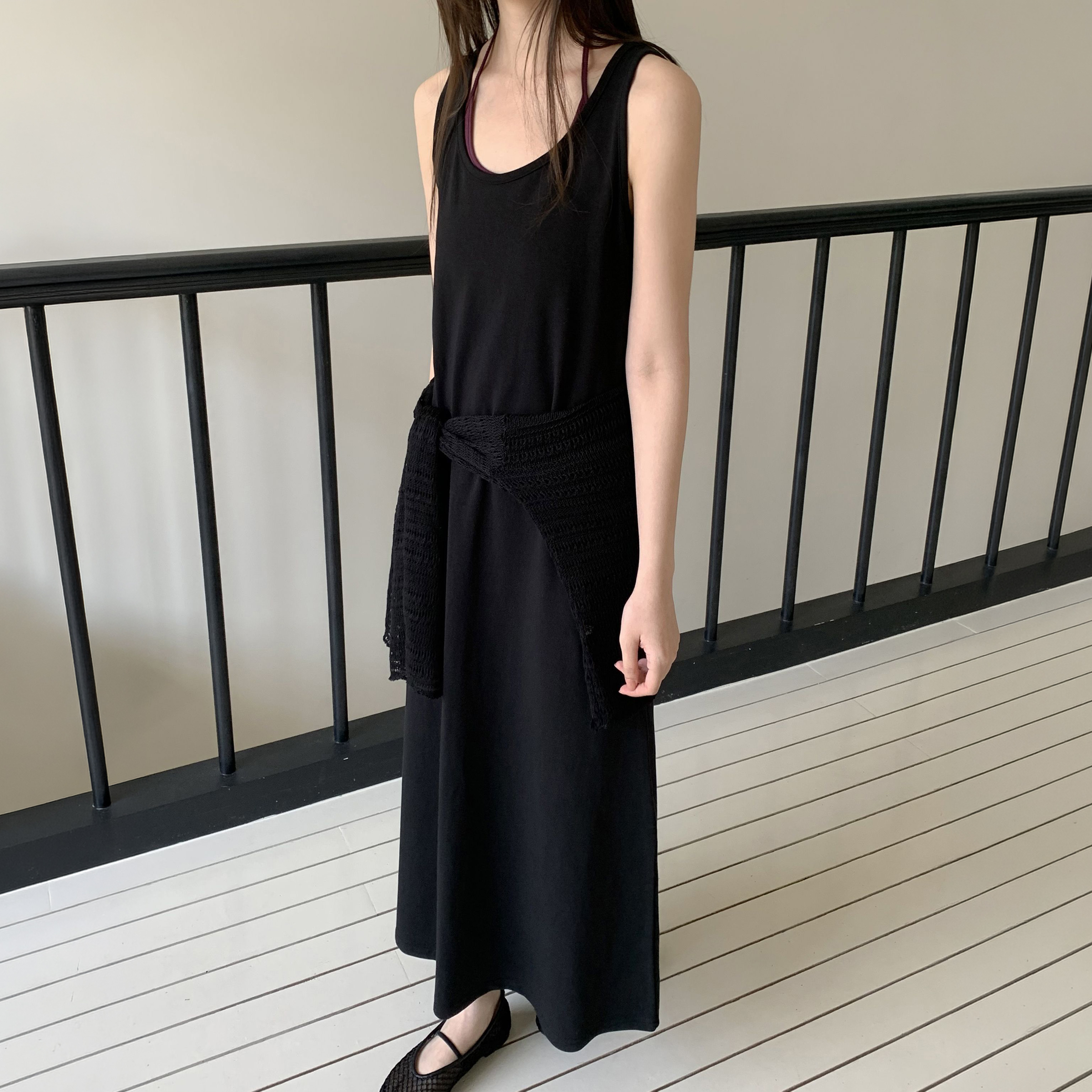 여성 A라인 나시 롱원피스 여름 데일리 하객룩 빅사이즈 루즈핏 슬리브리스 레이어드 뷔스티에 이미지 8
