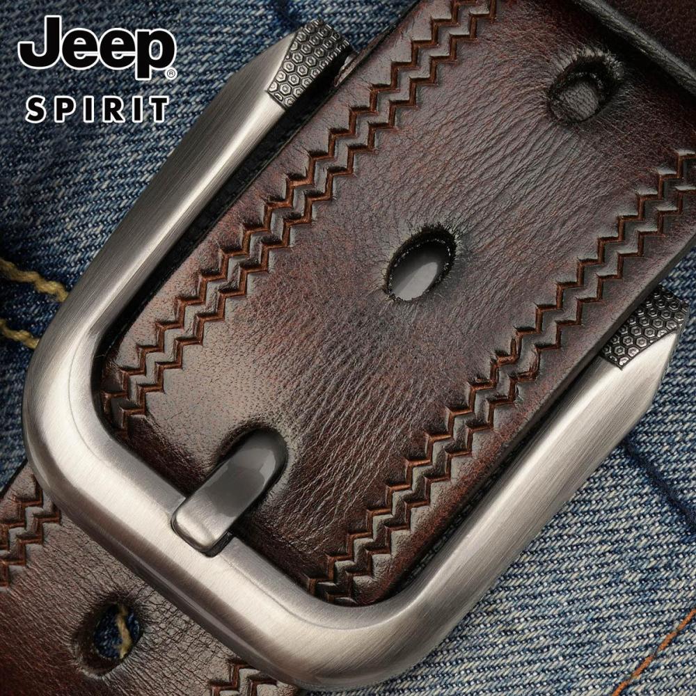 Jeep 소가죽 벨트 남성 자수 스티치 핀버클 허리띠 - 상세 이미지 4