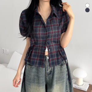 여름 체크셔츠 반팔남방 리본 크롭셔츠 착용 후기 | 사이즈/핏 총정리 - 상품 이미지 1