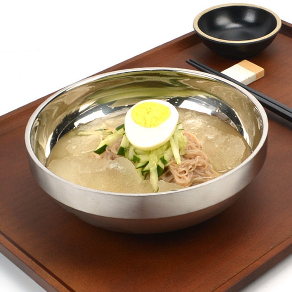 환경호르몬제로음식점용비빔기 이중구조스텐냉면그릇 온도유지한식용스텐면기 중 - 상품 이미지