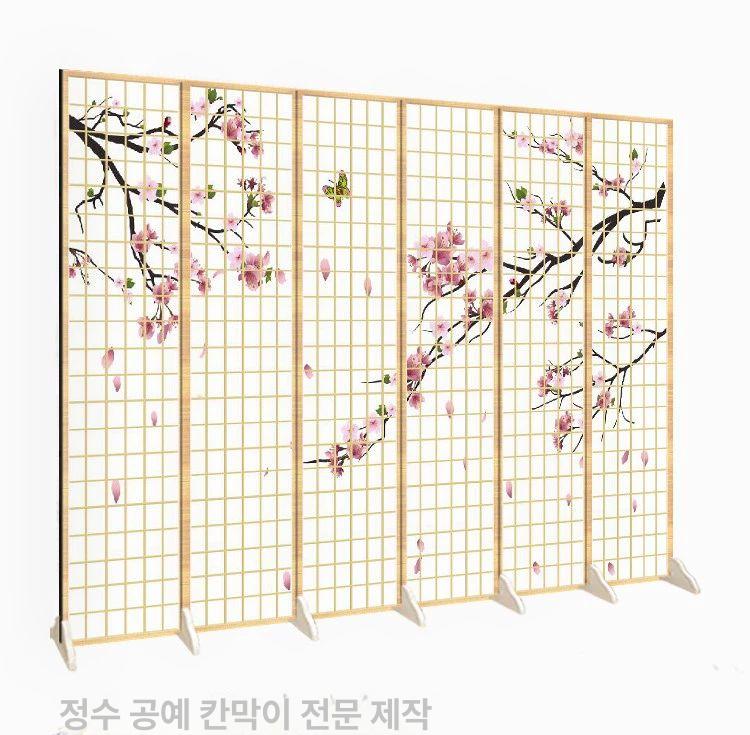 벚꽃 파티션 라탄 현관 스크린 호두색 칸막이 가벽 가림막 가리개 통풍 컬러 빈티지 - 상세 이미지 5