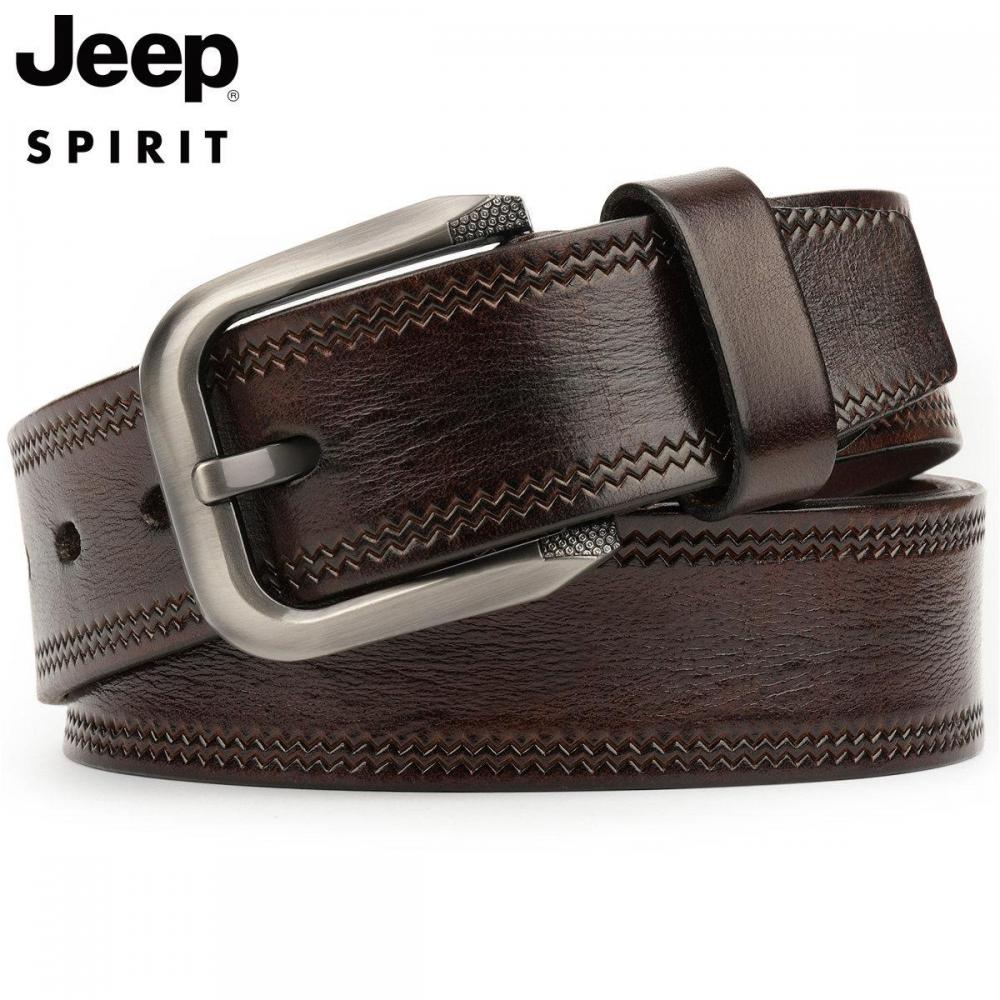 Jeep 소가죽 벨트 남성 자수 스티치 핀버클 허리띠 - 상품 이미지