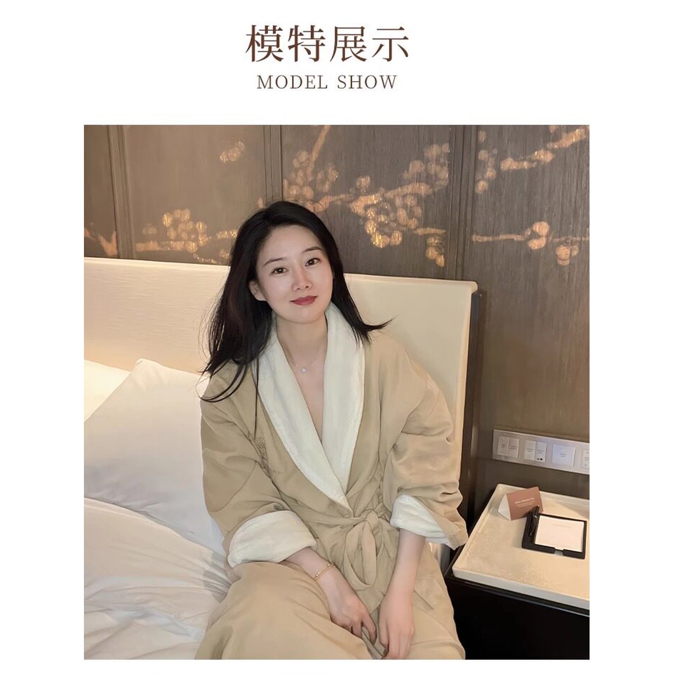 커플 잠옷 목욕 리츠칼튼 극세사 프레떼 기장110cm 80 여성 샤워가운 5성급 카키 140근 흡수성 겨울 호텔 가을 카키 M 기장110cm 80 140근 - 상세 이미지 3