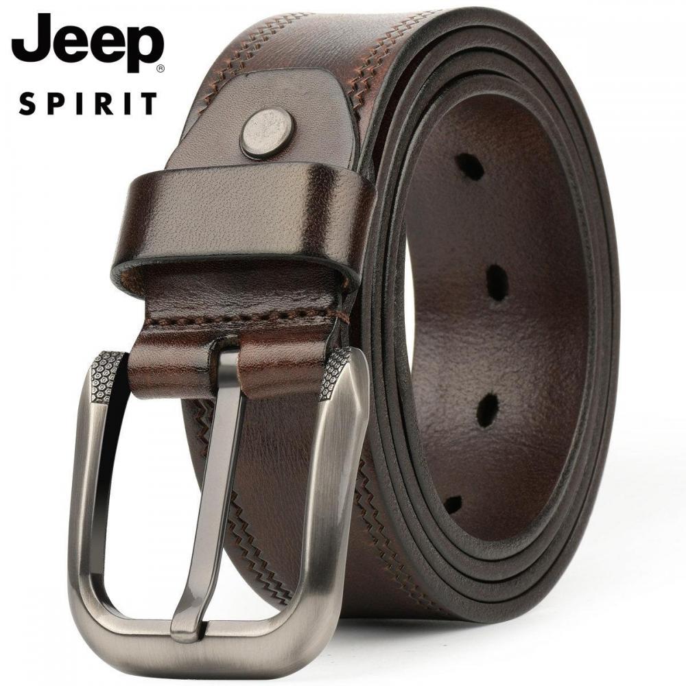 Jeep 소가죽 벨트 남성 자수 스티치 핀버클 허리띠 - 상세 이미지 3
