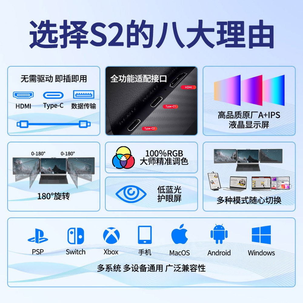 scr Triple 노트북 익스텐더 모니터 14 BONITOYS FHD UK 1080P 스크린 - 상세 이미지 3