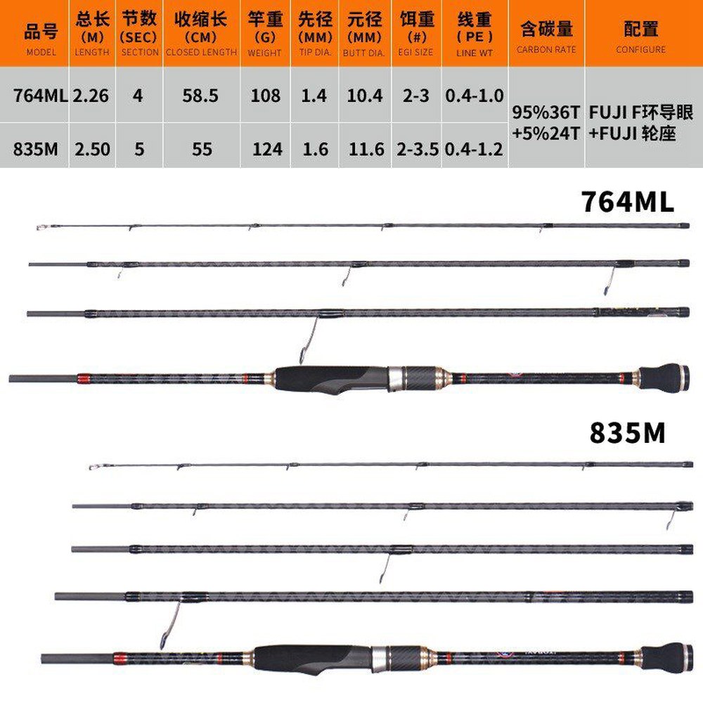 M 꼽기 ML 루어 764ML 조립식 에깅낚싯대 4절낚싯대 오징어 모바일 여행 26m 에깅대 휴대용 낚시 다절대 오징어채 764ML 2 26m - 상세 이미지 3
