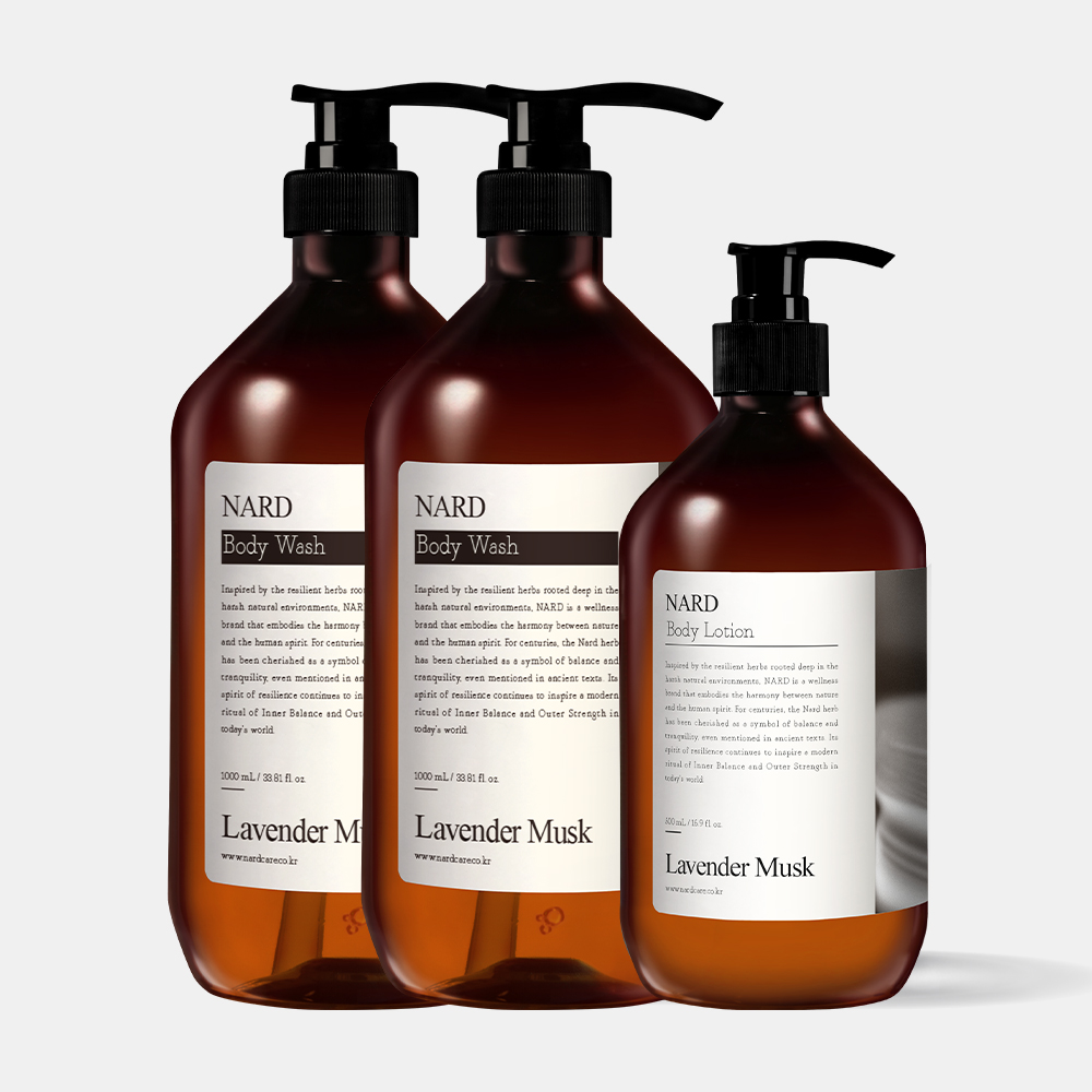 네이버 NARD 나드 향좋은 바디워시 라벤더머스크향 1L 2개 + 바디로션 500ml 1개