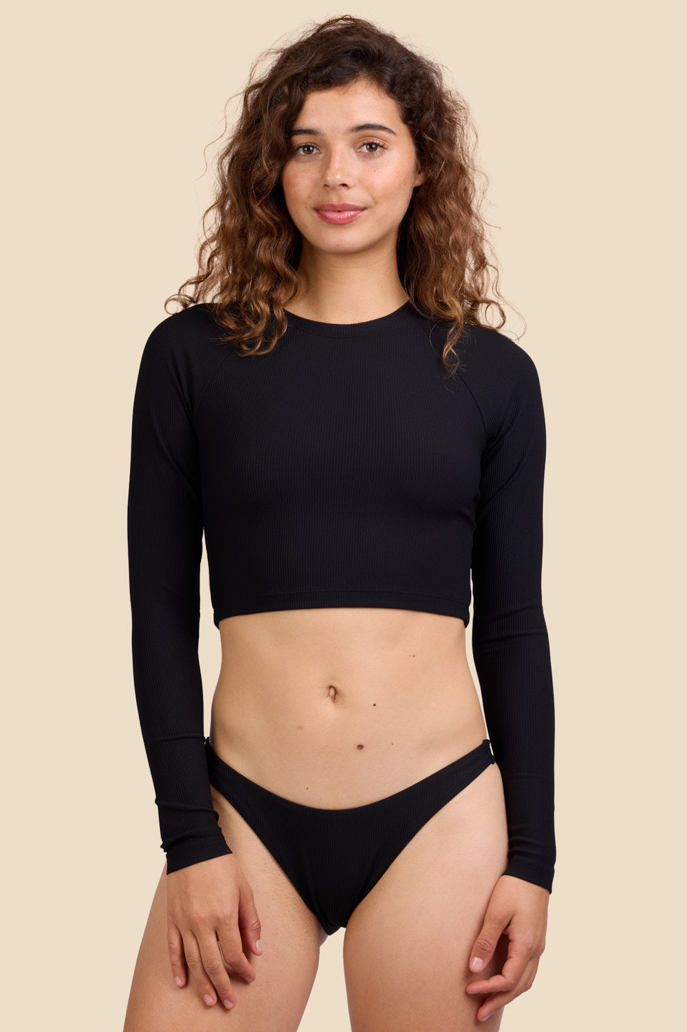 졸린 래쉬가드 Moana Long Sleeve Cropped Black Ribbed - 상품 이미지