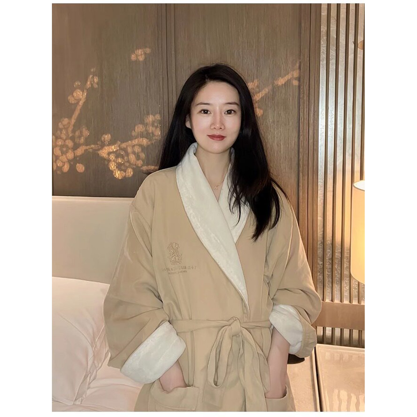 커플 잠옷 목욕 리츠칼튼 극세사 프레떼 기장110cm 80 여성 샤워가운 5성급 카키 140근 흡수성 겨울 호텔 가을 카키 M 기장110cm 80 140근 - 상세 이미지 2
