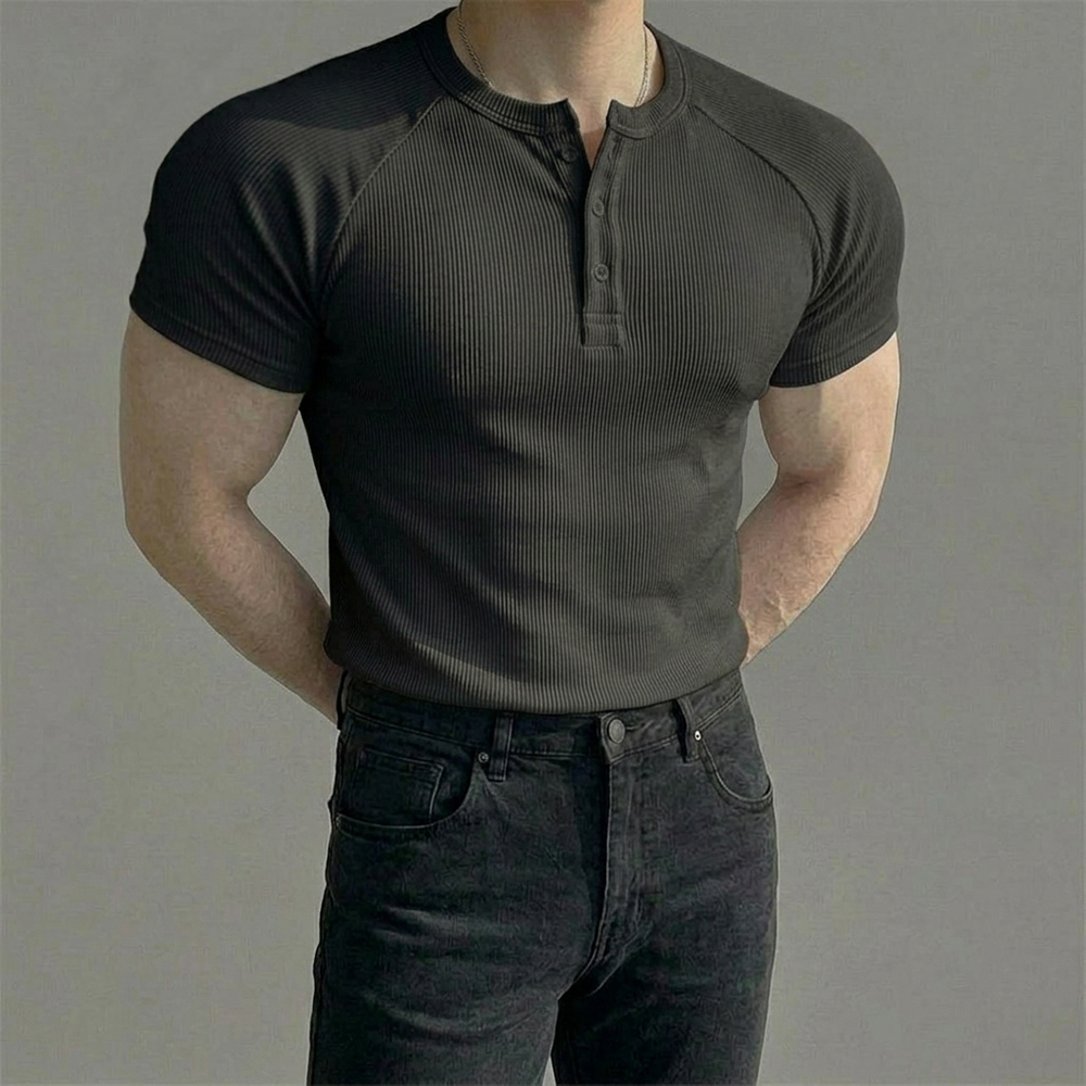 페일라인 레글런 헨리넥 머슬핏 반팔 티셔츠 블랙, M - 상품 이미지