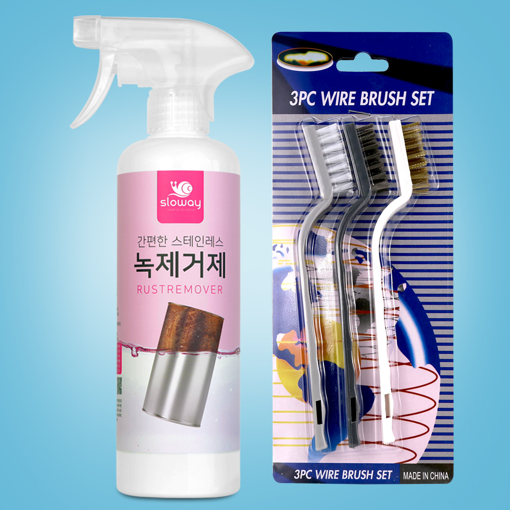슬로웨이 녹제거제 500ml + 브러쉬3종세트 장마철 습기 녹자국 싱크대 스텐 선반 주방 - 메인 이미지