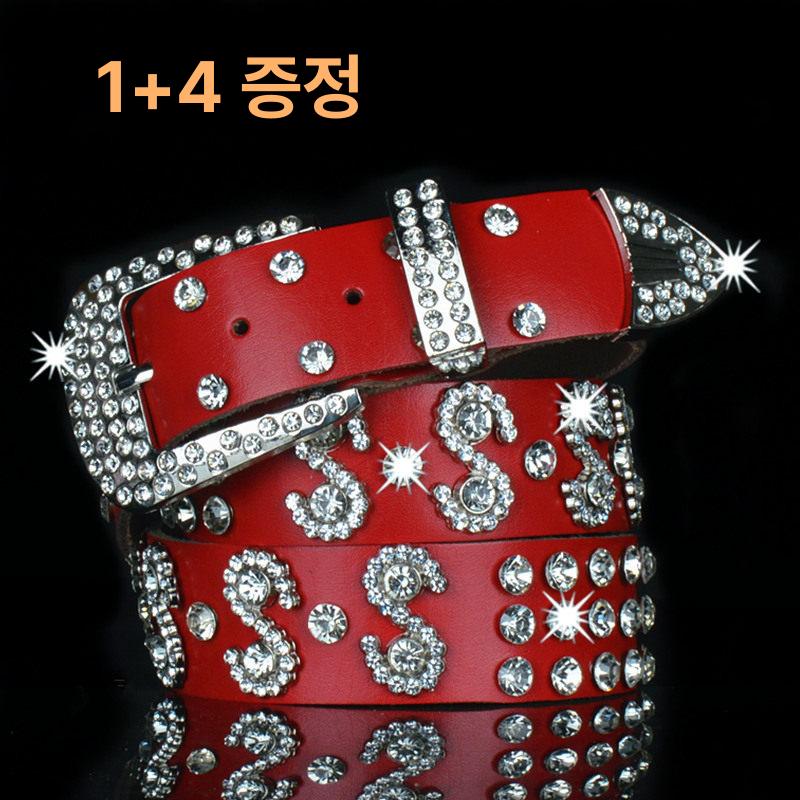 블링블링 와이드 큐빅 벨트 가죽 여성 허리 버클 패션 - 상세 이미지 2