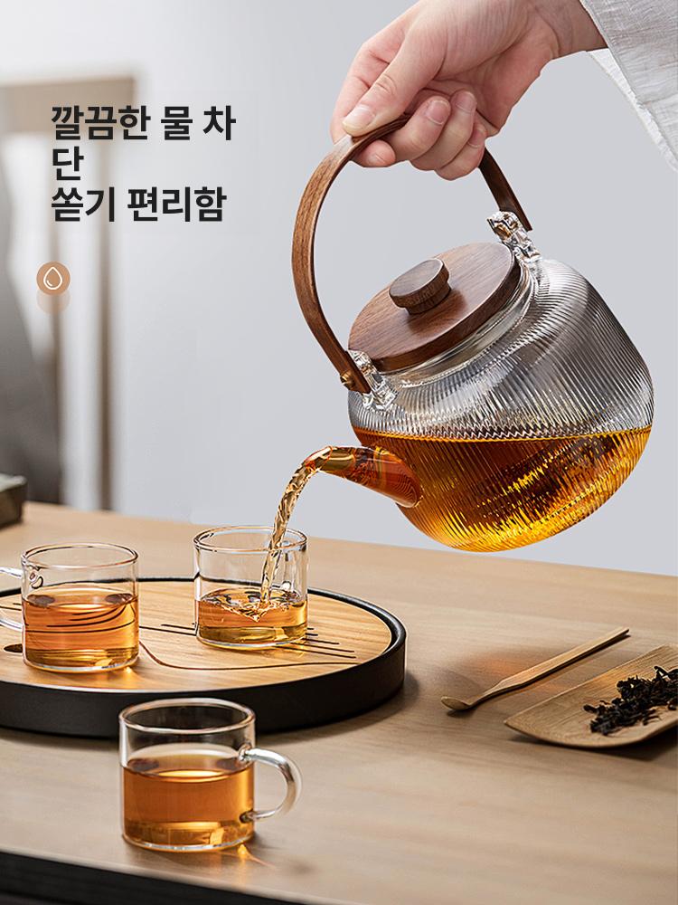 내열유리주전자 티포트 약탕기 차탕기 홍차 가정용 차 줄무늬 달 - 상세 이미지 2
