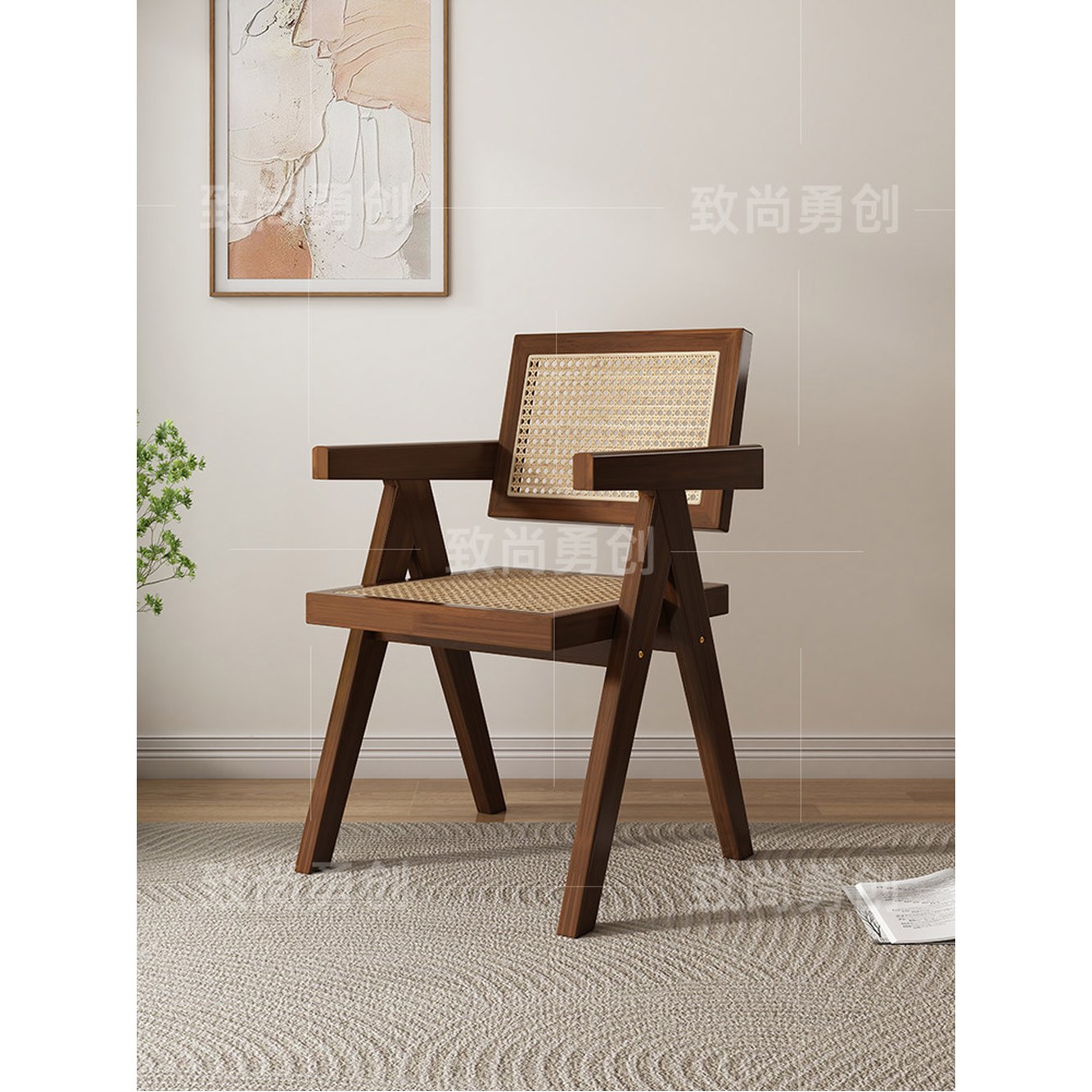 호두 1 원목 두꺼운 원목발 의자 디자인 래커 호텔 라탄의자 40x60cm 등받이 가정용 1 래커 - 상세 이미지 3