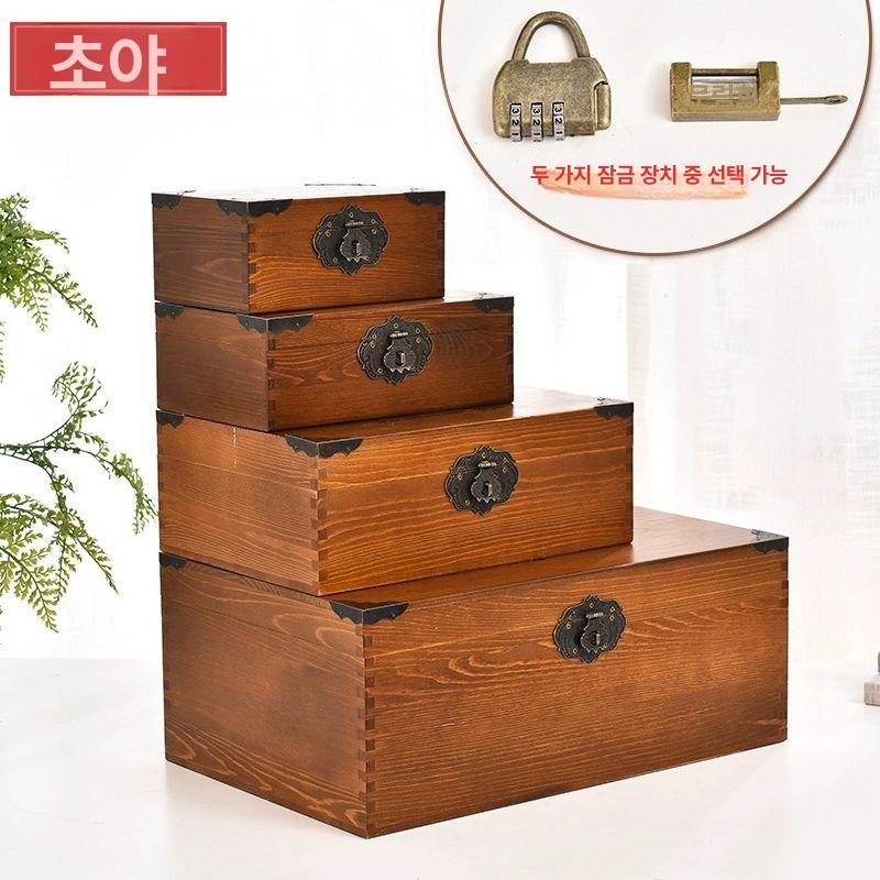 우드 보관함 목재 엔틱 정리함 앤틱 인테리어 수납함 나무상자 장식 레트로 보물상자 - 상세 이미지 4