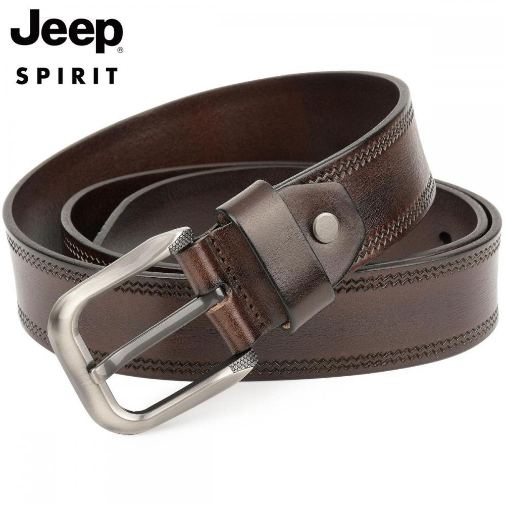 Jeep 소가죽 벨트 남성 자수 스티치 핀버클 허리띠 - 상세 이미지 5