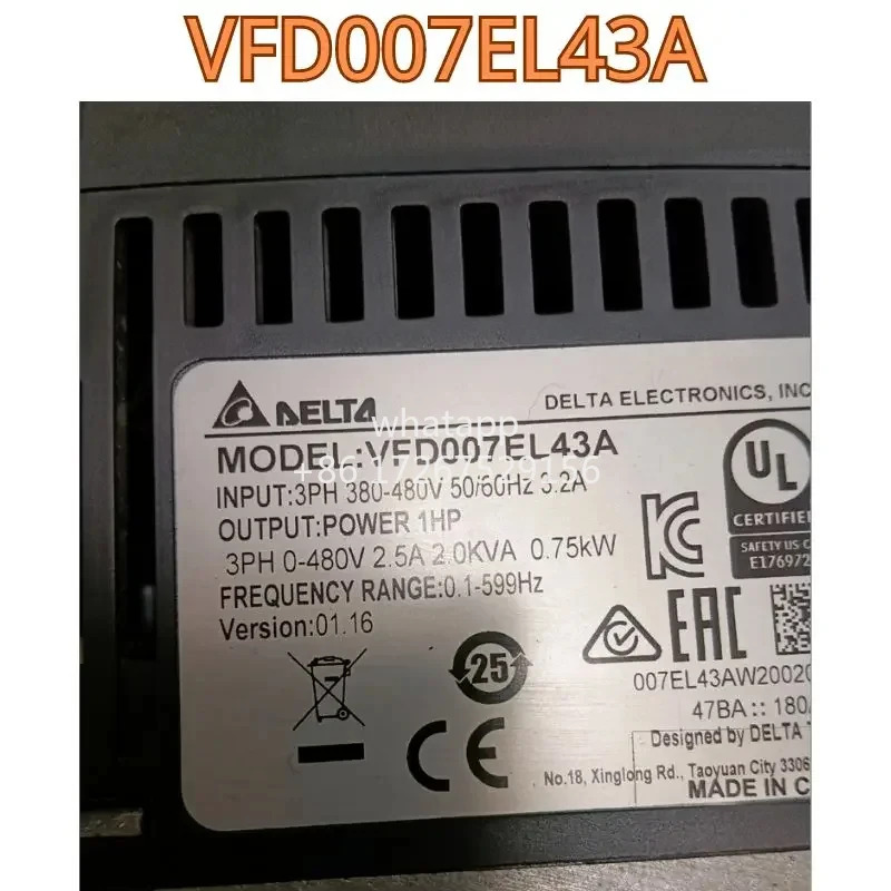 리퍼된 주파수 변환기 VFD007EL43A 0.75KW 380V 기능 리퍼 OK