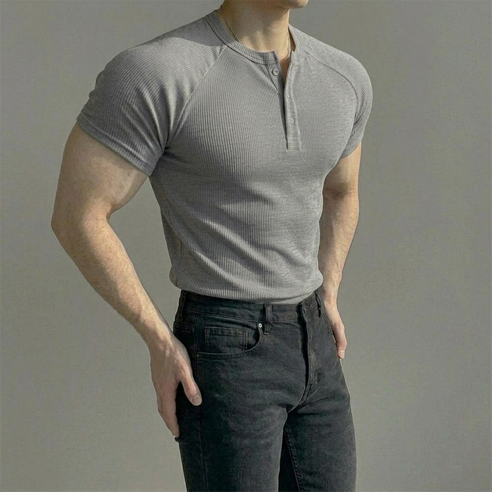 페일라인 레글런 헨리넥 머슬핏 반팔 티셔츠 그레이, M - 상품 이미지