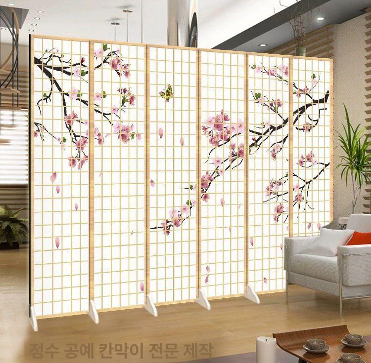 벚꽃 파티션 라탄 현관 스크린 호두색 칸막이 가벽 가림막 가리개 통풍 컬러 빈티지 - 상품 이미지